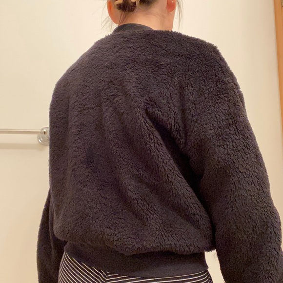 Express Black Sherpa Bomber Jacket - Picture 2 of 8